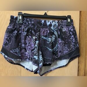 lululemon athletica Purple Floral Hotty hot shorts and matching scrunchy.